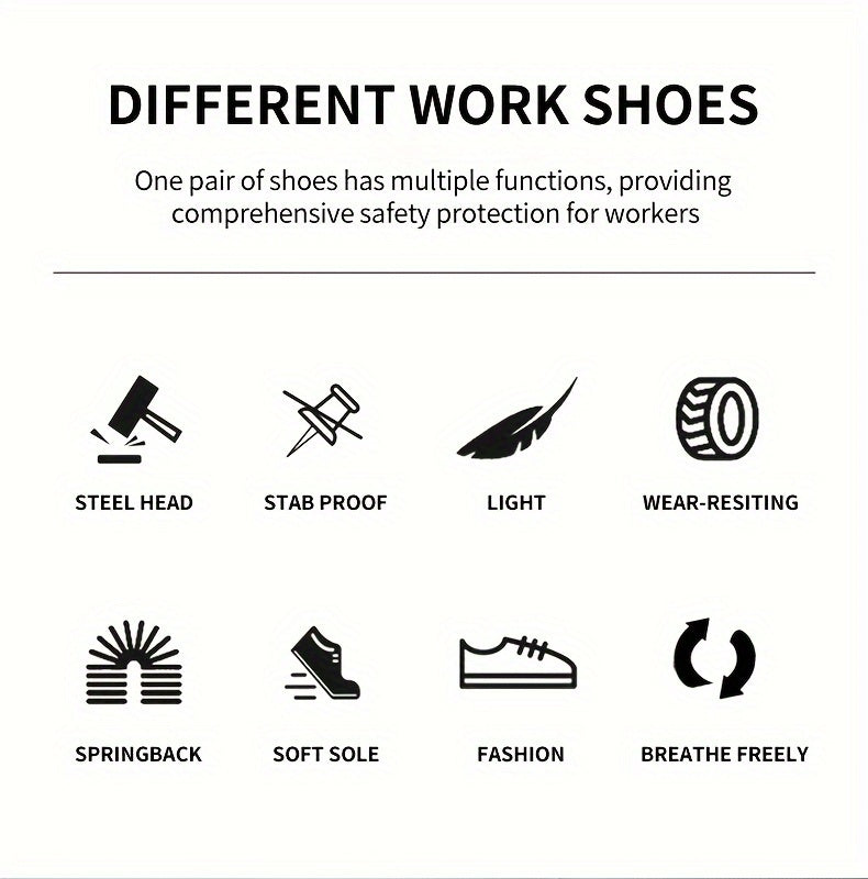 Men's Steel Toe Safety Shoes Wide Width Puncture-Proof with Rotating Buckle – Non-Slip Cushioned Work Boots for Construction, Industrial & Warehouse, Sizes US 6.5–13.5