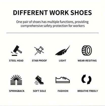 Men's Steel Toe Safety Shoes Wide Width Puncture-Proof with Rotating Buckle – Non-Slip Cushioned Work Boots for Construction, Industrial & Warehouse, Sizes US 6.5–13.5