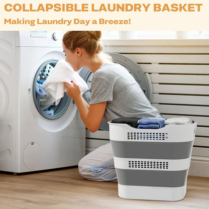 Collapsible Laundry Basket 43L Foldable Pop-Up Hamper with Handles – Durable Plastic Space-Saving Storage Container & Organizer for Laundry Room, Bedroom, Dorm & Small Spaces