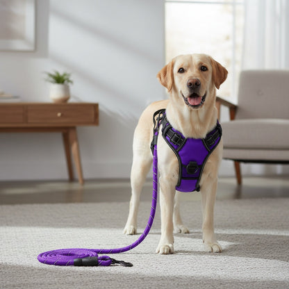 No Pull Dog Harness and Leash Set – Adjustable Reflective Oxford Vest Harness with 5-Foot Padded Handle Rope for Medium to Large Dogs, Quick-Release Buckles, Sizes S-XL, 5 Colors