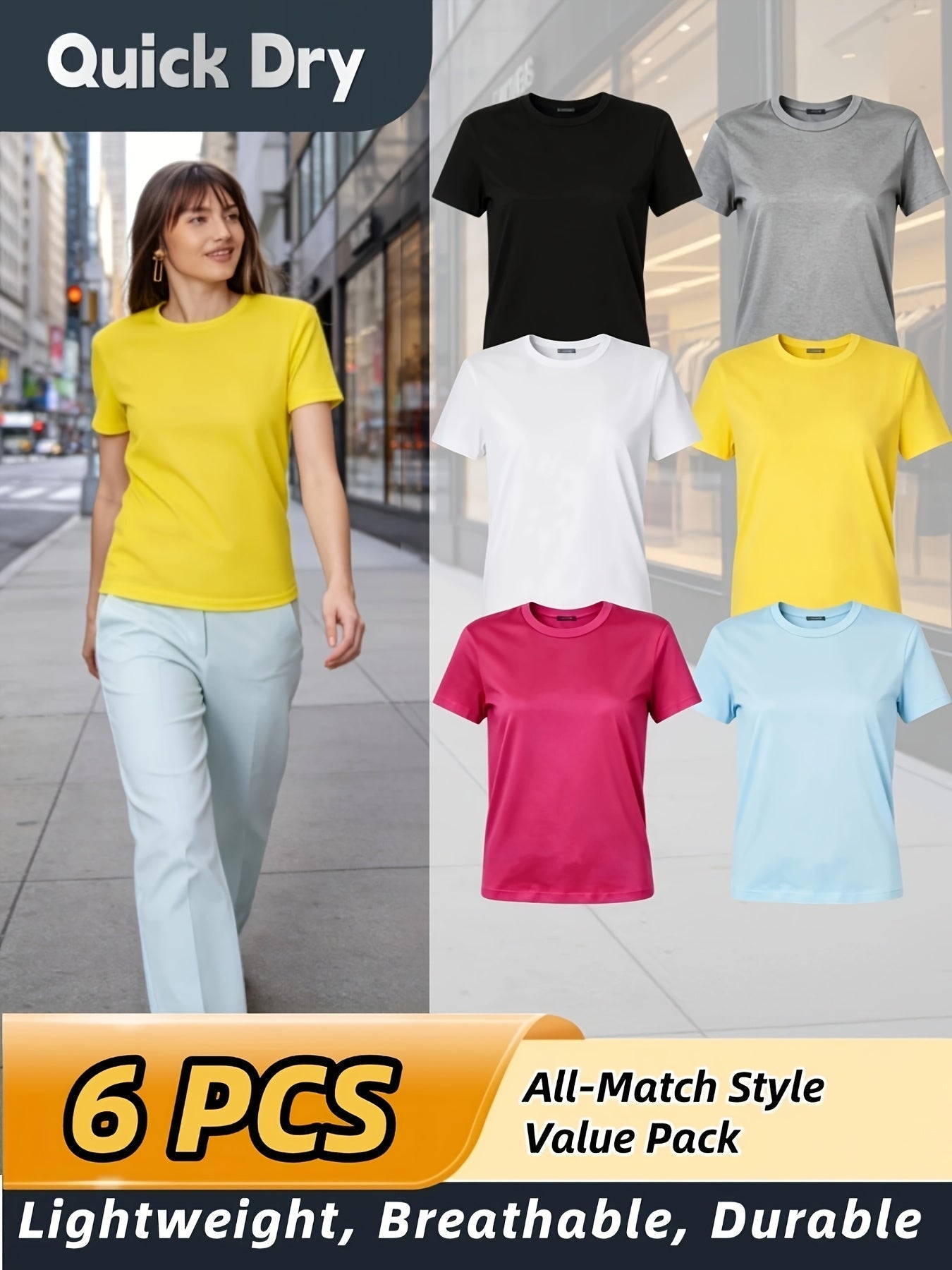 Women's 6-Pack Performance T-Shirts Breathable Moisture-Wicking Skin-Friendly Workout Tees for Outdoor Sports Gym Everyday Comfort – Mixed Colors XS-XXL