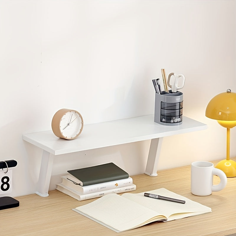 White Wooden Floating Desk Shelf – No-Drill Multi-Level Countertop Organizer for Home Office, Holds Books, Pens & Supplies, Rectangular Wall-Mounted Display Shelf, Great Thanksgiving & Christmas Gift