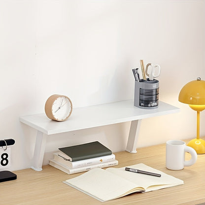 White Wooden Floating Desk Shelf – No-Drill Multi-Level Countertop Organizer for Home Office, Holds Books, Pens & Supplies, Rectangular Wall-Mounted Display Shelf, Great Thanksgiving & Christmas Gift