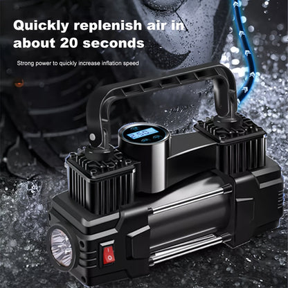 12V 150 PSI Portable Tire Inflator Air Compressor – Dual Cylinder Auto Air Pump with LED Digital Pressure Gauge, Auto Shutoff & LED Light for Car, SUV, Truck, Bicycle, Basketball & Inflatables