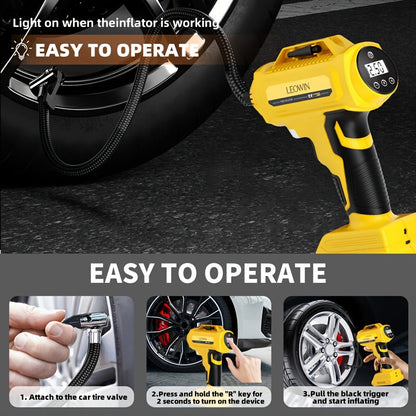 Portable Tire Inflator Air Compressor – 150 PSI Cordless Handheld Air Pump with Auto-Shutoff, Digital Pressure Gauge & LED Light for Cars, Motorcycles, Bikes & Balls, Rechargeable