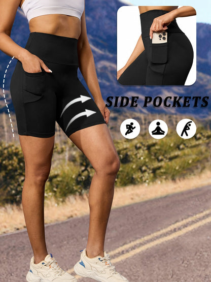 Women's High Waisted Biker Shorts 5 Pack with Pockets – Tummy Control No See-Through Workout Shorts, 6" Inseam, Super Soft High-Elasticity Athletic Shorts for Running, Yoga, Gym & Summer Training