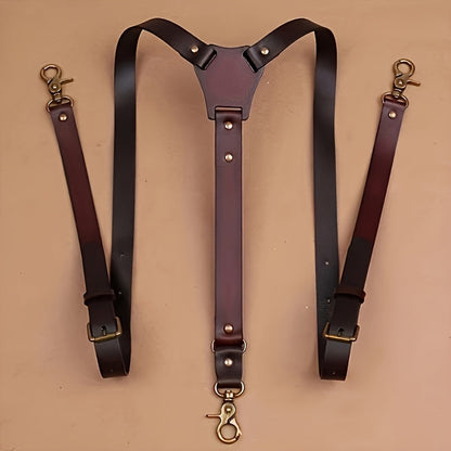 Men's Faux Leather Suspenders - Retro Adjustable Y-Back Braces with Rivet Detail, Elegant Vintage Clip-On Suspenders for Daily Formal Wedding & Party Wear, Great Gift for Him