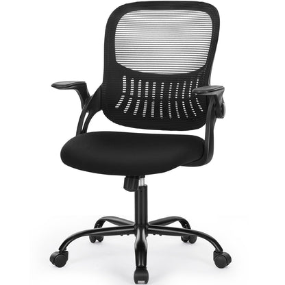 Ergonomic High-Back Mesh Office Chair with Flip-Up Arms Adjustable Headrest Lumbar Support & Wheels - Rolling Computer Desk Chair for Home Office Bedroom Study Pink Grey Black