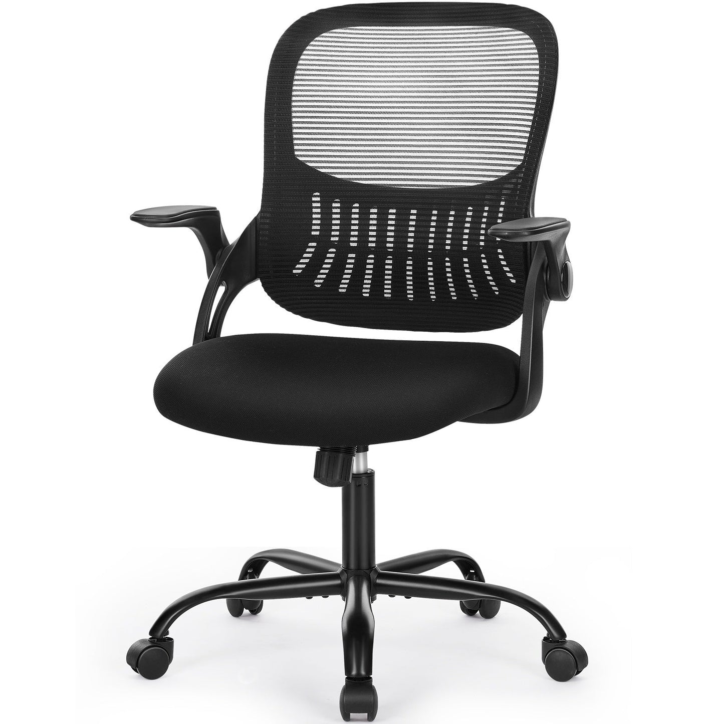 Ergonomic High-Back Mesh Office Chair with Flip-Up Arms Adjustable Headrest Lumbar Support & Wheels - Rolling Computer Desk Chair for Home Office Bedroom Study Pink Grey Black