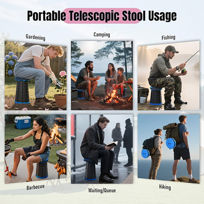 Folding Telescoping Stool with Bottom Lock Buckle – Portable Collapsible Retractable Seat, 660 lbs Heavy Duty Load Bearing, for Fishing, Hiking, Camping & Outdoor Activities, Multiple Colors