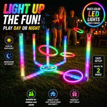 LED Ring Toss Game Set with Multi-Color Glow Lights – Multiplayer Interactive Outdoor Lawn Game for Day & Night Play, Family Gatherings, Backyard Parties, Kids & Adults, Birthday & Holiday Gift