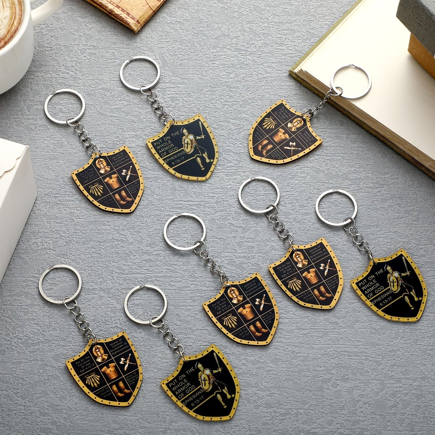 36Pcs Christian Armor of God Bulk Keychains Religious Christmas Gifts for Men Military Knight Acrylic Zinc Alloy Party Favors Church Giveaways