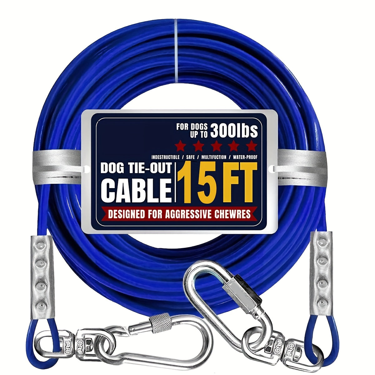 Heavy Duty Dog Tie-Out Cable for Large Dogs Up to 300 LBS Steel Wire Yard Runner Leash with Swivel Hooks - Outdoor Dog Run Cable for Yard in Blue Magenta Black S/M/L