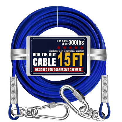 Heavy Duty Dog Tie-Out Cable for Large Dogs Up to 300 LBS Steel Wire Yard Runner Leash with Swivel Hooks - Outdoor Dog Run Cable for Yard in Blue Magenta Black S/M/L