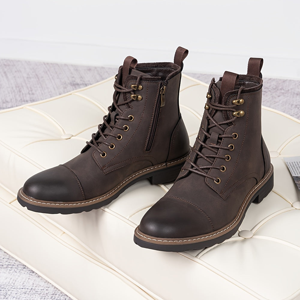 Men's Motorcycle Chukka Boots – Zipper & Lace-Up Genuine Leather Casual Fashion Boots with Non-Slip Sole, Cap Toe, Breathable Cushioned Insole, Black & Brown | Velora