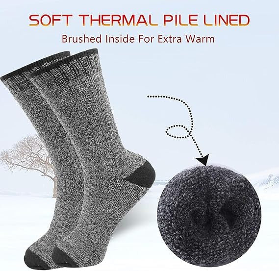 6 Pairs Men's Thermal Crew Socks – Thick Insulated Cold Weather Socks for Hiking Skiing Camping Outdoor Sports, Acrylic Winter Boot Socks