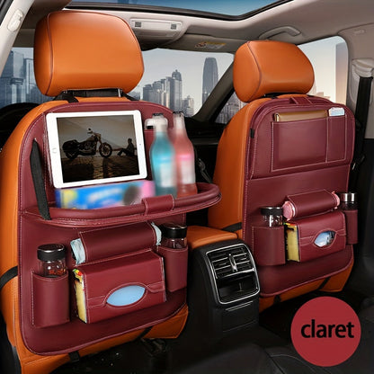 Car Back Seat Organizer with Foldable Table Kick Mats – All-in-One Vehicle Storage with Laptop Station, Cup & Umbrella Holders, Tissue Box, Eating Tray for Family Road Trips, 6 Colors