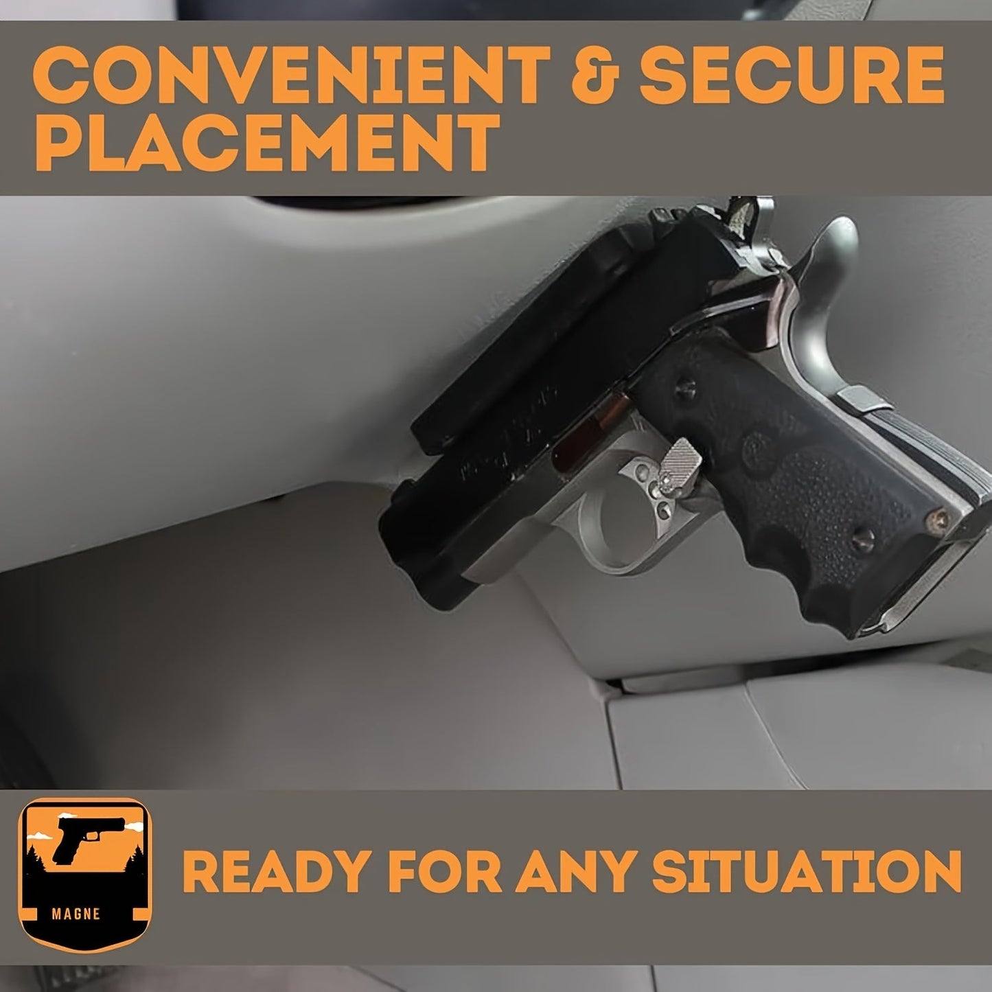 Magnetic Gun Holster Mount 30 lbs for Car Truck Home Wall Desk – Rubber Coated Pistol Holder Quick Draw Ready Won't Scratch Firearm Double-Sided Tape Included