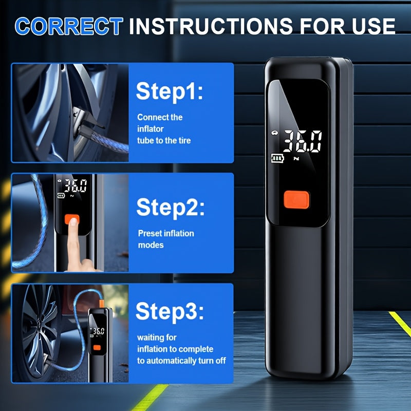 Wireless Portable Tire Inflator Air Compressor with Digital LED Display Automatic Tire Pressure Detection USB-C Rechargeable for Car Bicycle Motorcycle Tires Basketball Inflating