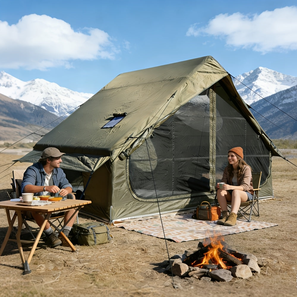Inflatable Camping Tent 4-6 Person – 4-Season Luxury Air Tent with Manual Pump Easy Setup Windproof Glamping House for Family Outdoor Camping