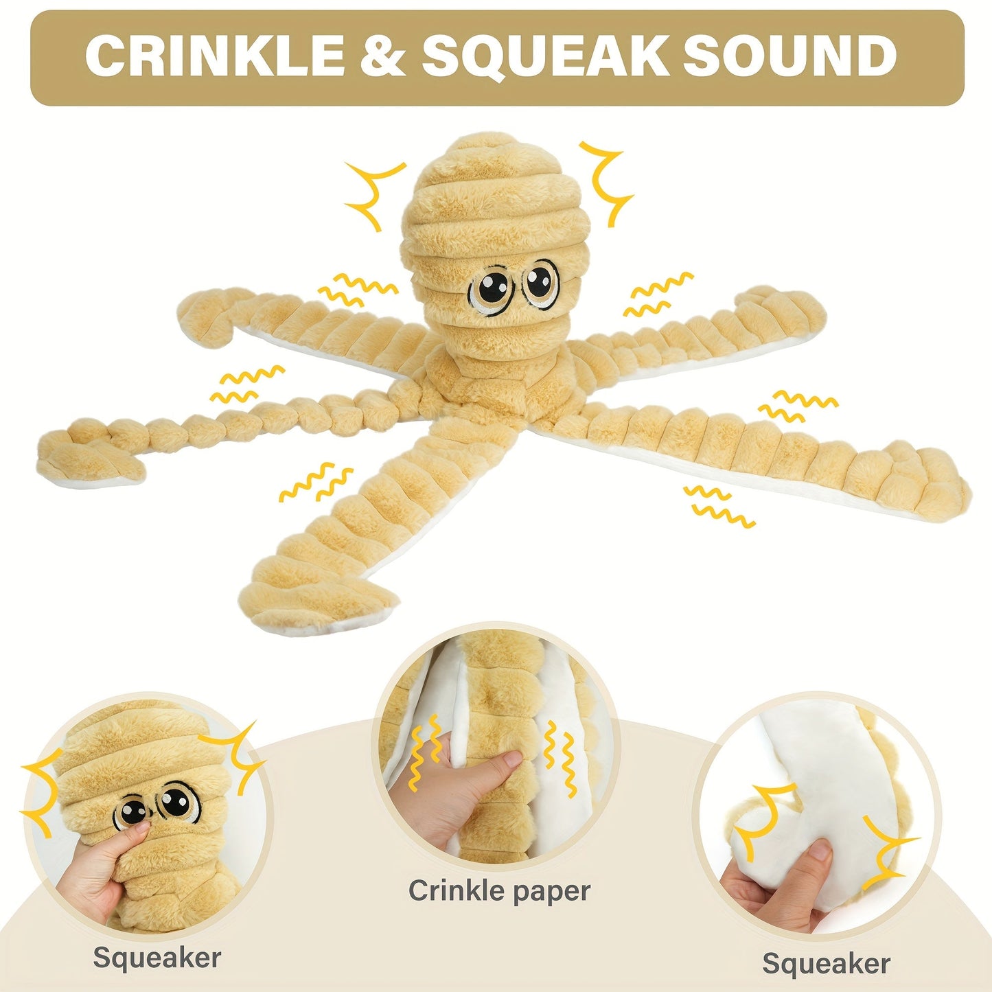 Squeaky Octopus Plush Dog Chew Toy – Interactive Stuffed Squeaker Toy for Puppies & Dogs, Soft Teeth Cleaning Chewable Animal Toy for Small Medium Large Breeds, Cute Gift, 5 Colors
