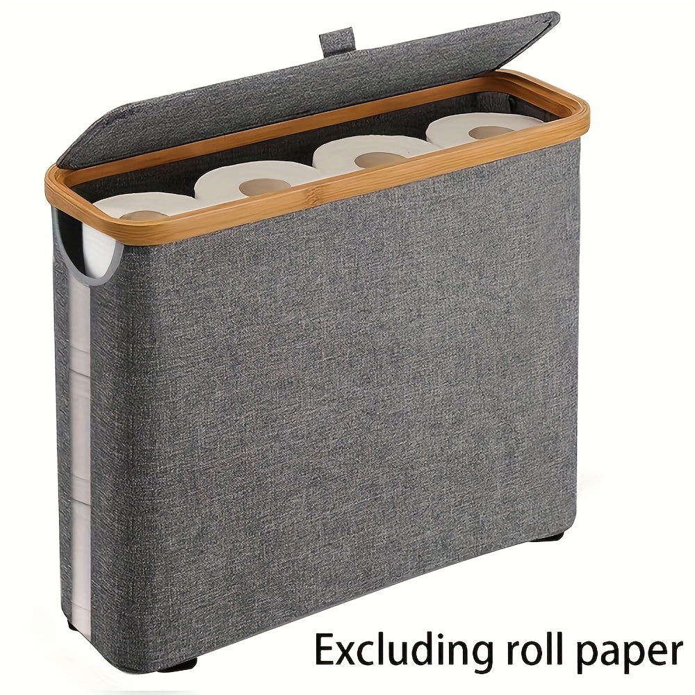 Bamboo Toilet Paper Holder Basket with Lid - Large 9-Roll Storage Organizer for Bathroom, Modern Minimalist Freestanding Toilet Paper Storage Cabinet in Black Beige Gray Pink