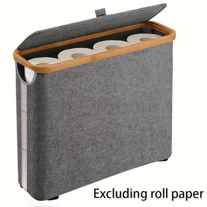 Bamboo Toilet Paper Holder Basket with Lid - Large 9-Roll Storage Organizer for Bathroom, Modern Minimalist Freestanding Toilet Paper Storage Cabinet in Black Beige Gray Pink
