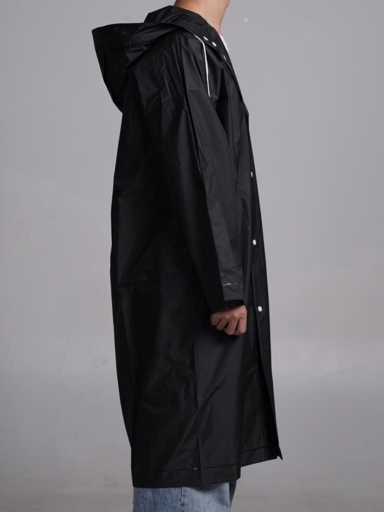 Hooded Raincoat for Men and Women Waterproof Adjustable Drawstring Full Length Loose Fit Rain Jacket for Cycling Hiking Fishing Outdoor Sports Minimalist Black Rain Coat Sizes L to XXXL