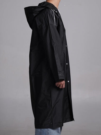 Hooded Raincoat for Men and Women Waterproof Adjustable Drawstring Full Length Loose Fit Rain Jacket for Cycling Hiking Fishing Outdoor Sports Minimalist Black Rain Coat Sizes L to XXXL