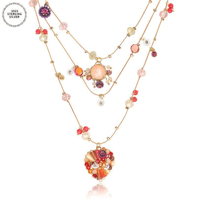 925 Sterling Silver Handmade Multi-Layer Love Beaded Necklace & Earring Set for Women – December Birthstone Jewelry, Elegant Daily & Wedding Gift with Free Gift Box