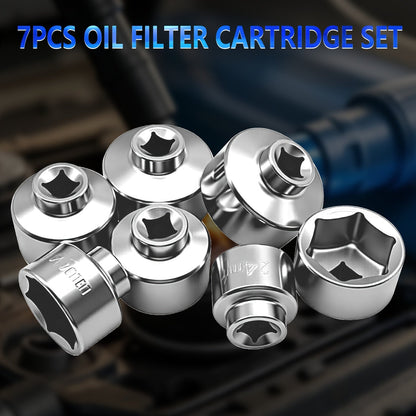 7-Piece Oil Filter Socket Wrench Set 3/8" Drive CR-V Steel 24mm 27mm 29mm 30mm 32mm 36mm 38mm - Universal Oil Filter Removal Tool Kit for Car Oil Changes