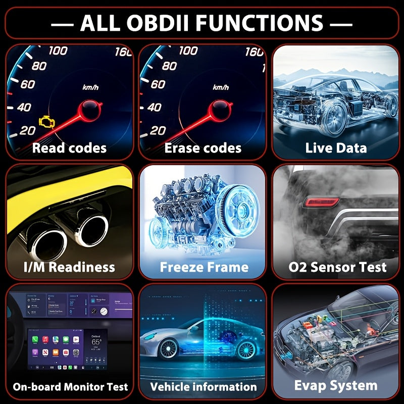 Advanced OBD2 Scanner Automotive Diagnostic Tool Faster Processing Chip Read Clear Engine Codes Live Data Freeze Frame Supports 10 Languages All OBD2 Cars 1996+