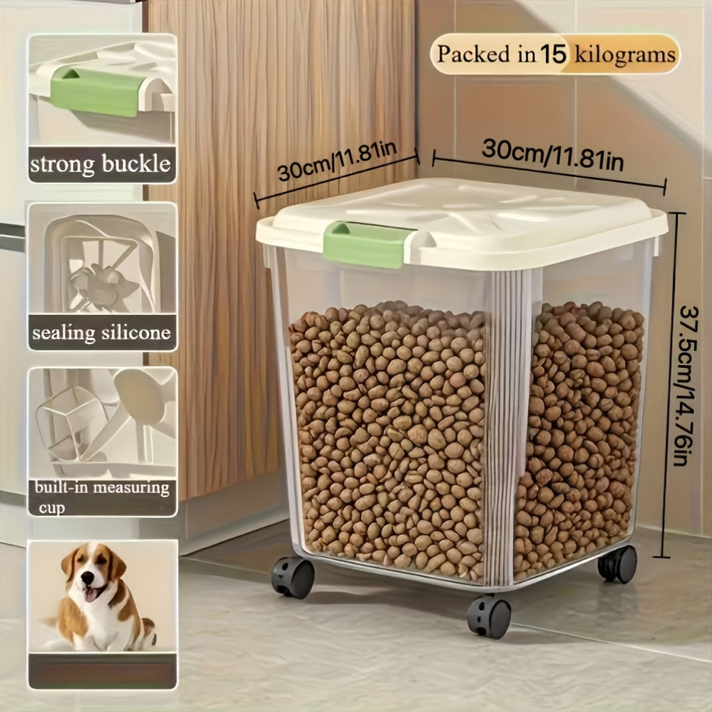 Airtight Pet Food Storage Container with Wheels Locking Lid Built-in Scoop Moisture-Proof Dog Cat Food Bin Kitchen Pantry 11 22 38 55 lbs Dry Food Storage