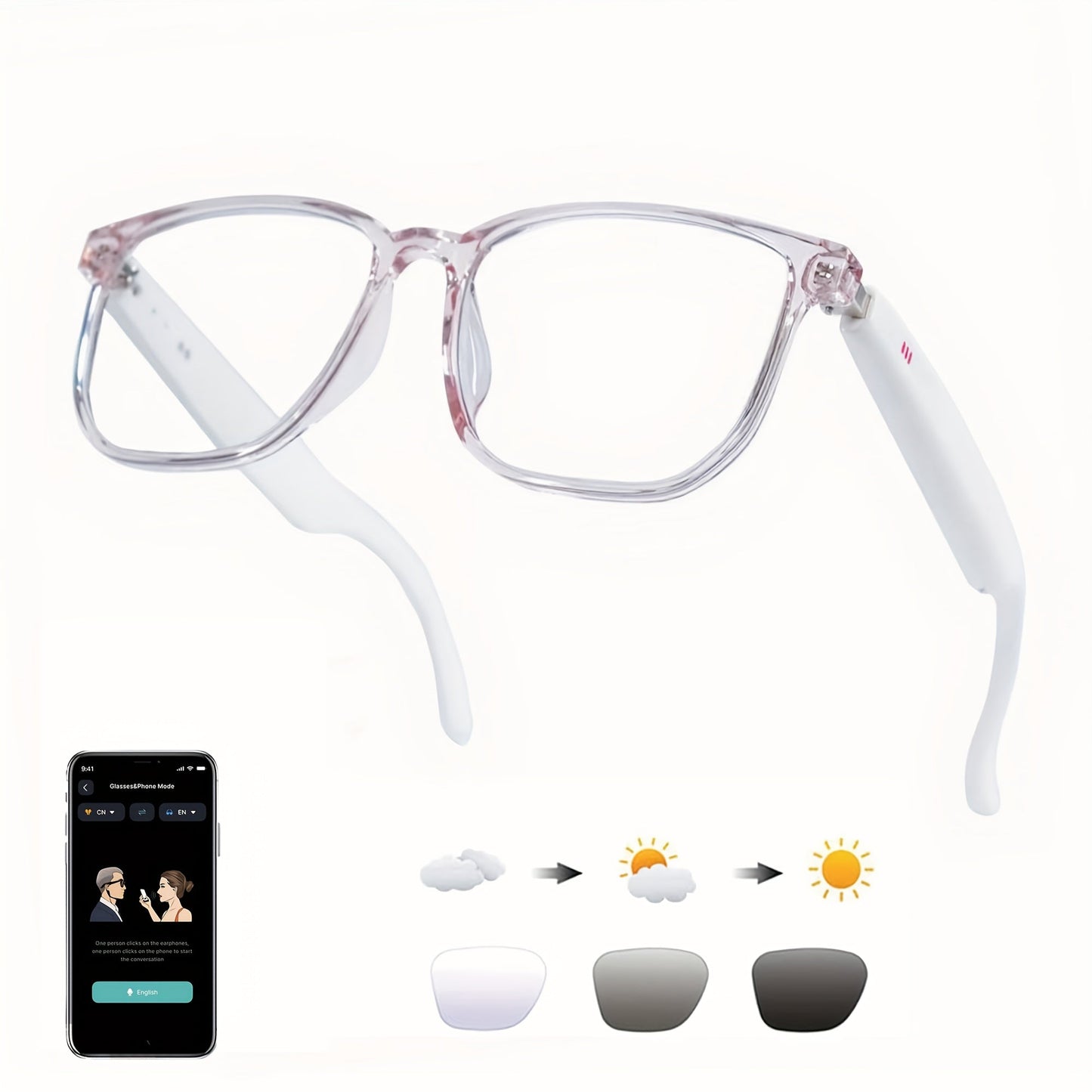 AI Smart Glasses Real-Time Translation 160+ Languages ChatGPT System Bluetooth 5.3 Built-in Mic Speaker – HD Voice Calls HiFi Music Smart Audio Glasses Unisex Men Women