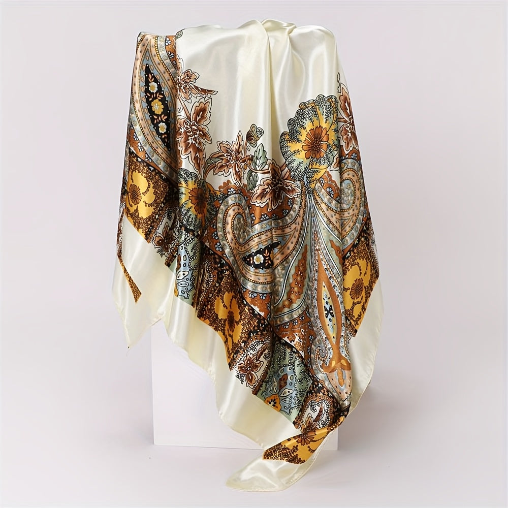 6pcs Vintage Satin Square Scarves for Women – Elegant Polyester Paisley & Floral Headwrap Bandana Set in 6 Designs & Assorted Colors, Perfect for Formal Casual Events Hair Accessories Gift