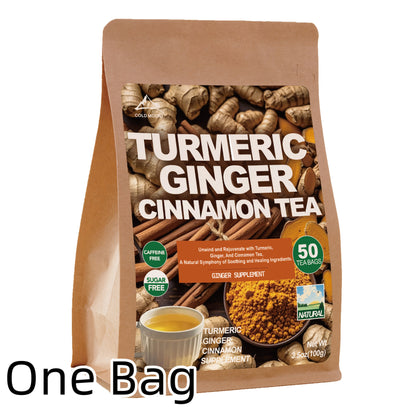 Turmeric Ginger Cinnamon Herbal Tea – Sugar Free, Caffeine Free, No Additives, Natural Wellness Tea Bags for Immune Support, Anti-Inflammatory & Detox, 1/2/3 Bags