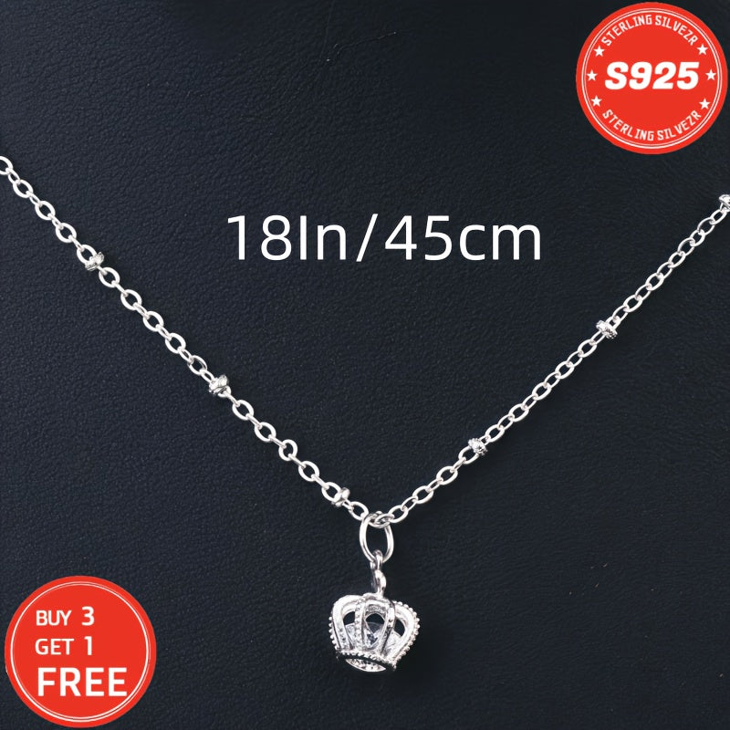 S925 Sterling Silver Crown Necklace for Women 18 Inch – 5A Cubic Zirconia Pendant, Hypoallergenic CZ Choker, Elegant Gift for Wife Girlfriend Mom Daughter Birthday Anniversary Christmas
