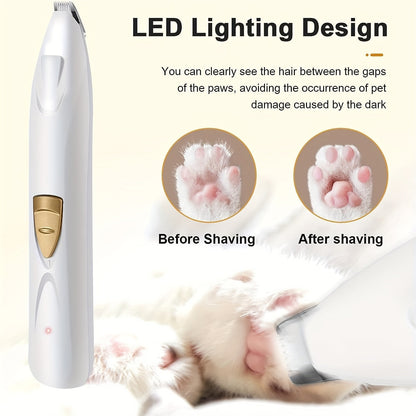 Dog Grooming Clippers Electric Pet Paw Trimmer with LED Light, USB Rechargeable Low Noise Dog & Cat Hair Shaver for Eyes, Face, Ears & Paws – Professional Cordless Pet Grooming Kit