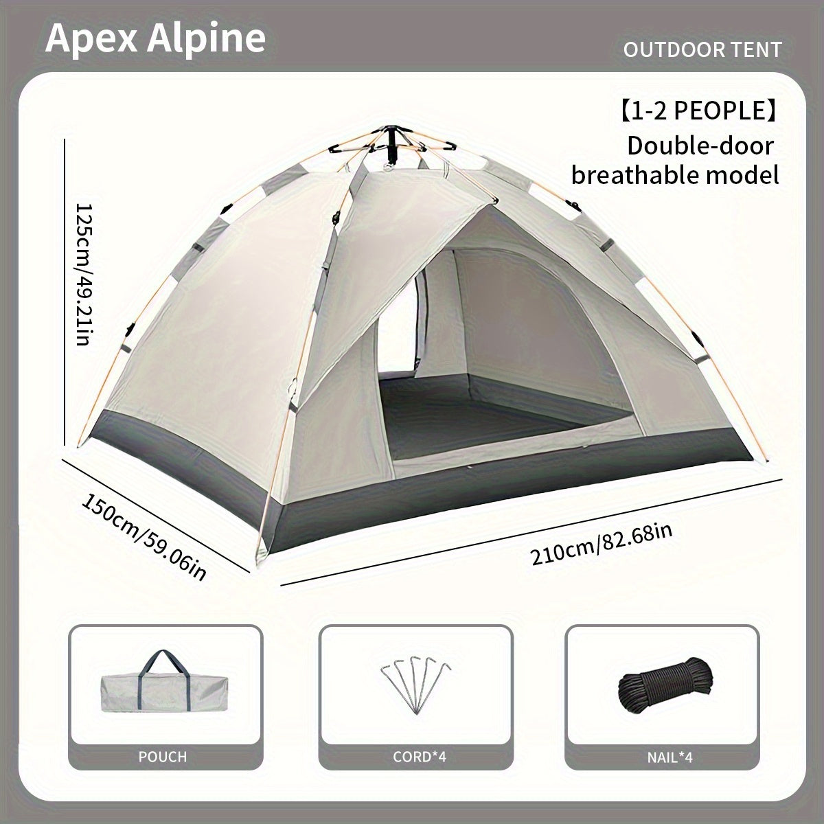 Pop Up Camping Tent Automatic Instant Setup, Waterproof Windproof UV Protection, 4-6 Person Family Tent with Double Door & Windows, Portable Foldable Design for Camping, Hiking, Beach & Outdoor Vacations