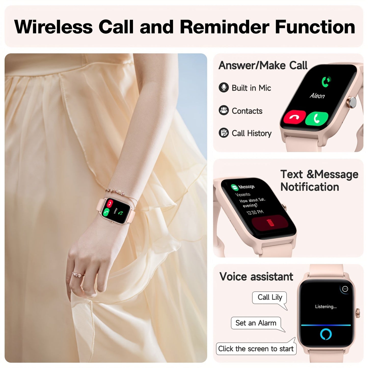 FAWEIO Smart Watch with Alexa & Wireless Calling – 1.8" HD Touchscreen, Fitness Tracker, 100+ Sports Modes, Compatible with iPhone & Android, for Women & Men