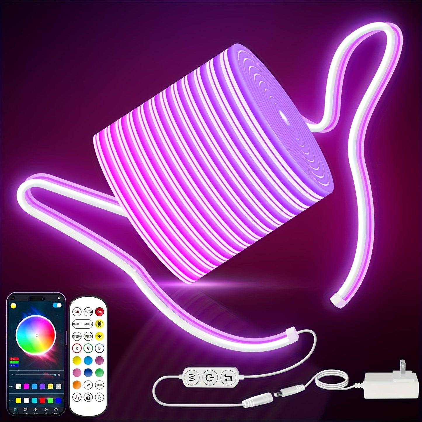 RGB LED Neon Rope Light IP65 Waterproof – App & Remote Control, Music Sync Color-Changing Silicone Strip 3.2ft/9.8ft/16.4ft for Gaming, Bedroom, Indoor & Outdoor Decoration