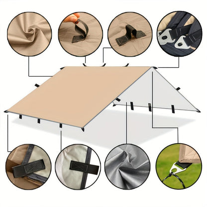 Waterproof Camping Tarp Shelter 19 Tethering Points Hammock Rain Fly Sunshade Lightweight Survival Tarpaulin for Hiking Backpacking Cycling DIY Outdoor Canopy Sun Protection Emergency Shelter