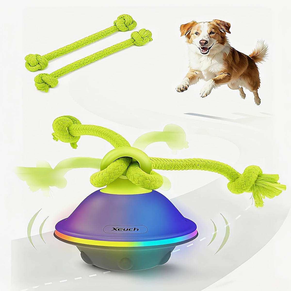 Automatic Moving Rolling Dog Ball Toy with Rope Motion Activated Voice Recording USB Rechargeable Interactive Stimulation Toy for Small Medium Dogs Boredom Relief Gray White