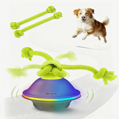 Automatic Moving Rolling Dog Ball Toy with Rope Motion Activated Voice Recording USB Rechargeable Interactive Stimulation Toy for Small Medium Dogs Boredom Relief Gray White