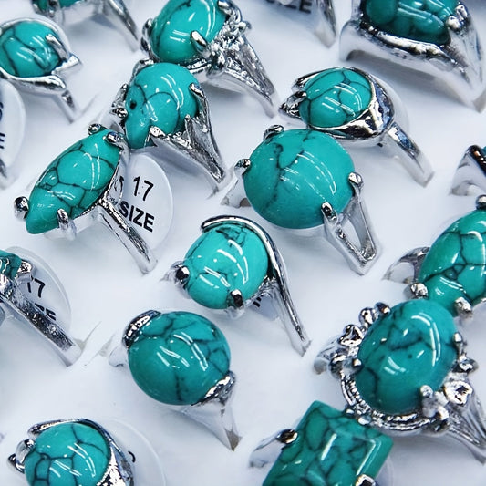 40Pcs Bohemian Turquoise Stacking Rings Set for Women – Heart, Teardrop & Geometric Vintage Boho Layering Rings, Perfect for Daily Wear, Vacation, Parties & Holiday Gifts