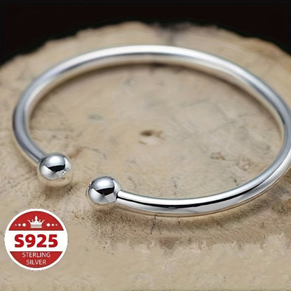 S925 Sterling Silver Pearlescent Bead Open Cuff Bracelet for Women – Adjustable Elegant Fashion Bangle, Hypoallergenic Daily Wear, Perfect Valentine’s Day, Mother’s Day & Birthday Gift
