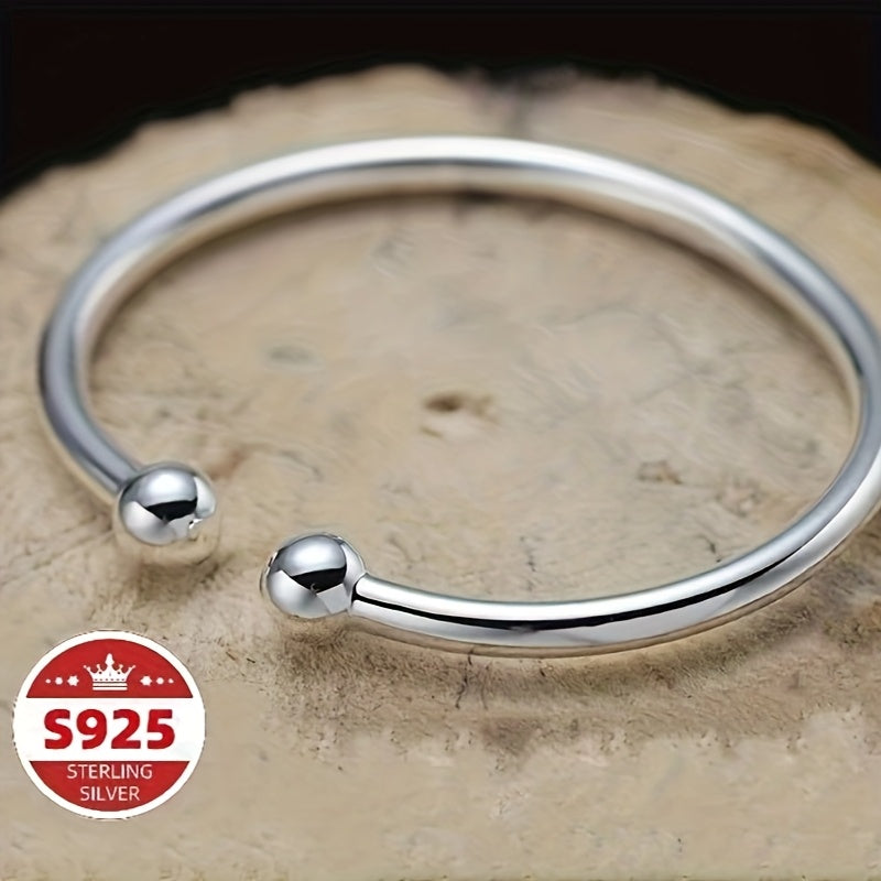 S925 Sterling Silver Pearlescent Open Bangle Bracelet Set 2pcs for Women – Hypoallergenic Adjustable Cuff Bracelet Elegant Jewelry Gift for Valentine's Day Mother's Day Birthday
