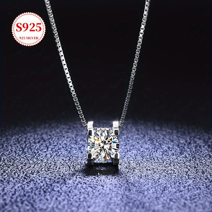 Moissanite S925 Sterling Silver Pendant Necklace for Women – Classic Sparkling Collarbone Chain, 1 or 2 Carat, Engagement, Wedding & Gift for Her, Mother’s Day, Birthday, Holiday