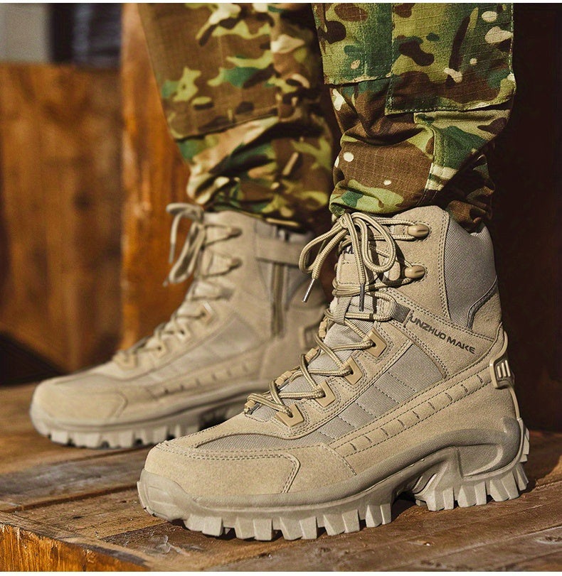 Men's Lightweight High-Top Tactical Hiking Boots – Slip-Resistant Durable Outdoor Boots for Jungle Hiking, Hunting & Adventure Travel, All-Season, Army Green Dark Brown Sand, US 6.5-12