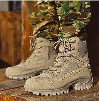 Men's Lightweight High-Top Tactical Hiking Boots – Slip-Resistant Durable Outdoor Boots for Jungle Hiking, Hunting & Adventure Travel, All-Season, Army Green Dark Brown Sand, US 6.5-12